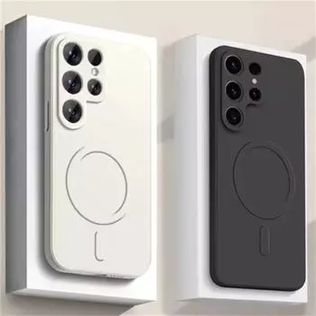 Жидкий силиконовый магнитный беспроводной зарядный чехол для Samsung Galaxy S24 Ultra S23 FE S22 S21 Plus Magsafe противоударный чехол Samsung S21 FE белый