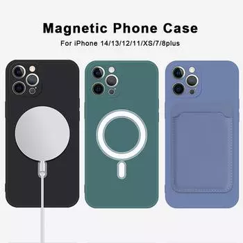 Жидкий силиконовый магнитный чехол для iPhone 14, 12, 13 Pro 11 Pro Max 11Pro X Xs Xr 7 8 Plus Mini SE, беспроводное зарядное устройство, мягкий чехол Magsafing