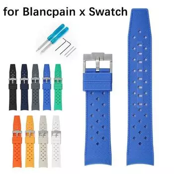 Жидкий силиконовый ремешок для Blancpain x Swatch с изогнутым концом, пряжка из нержавеющей стали, 22 мм, для мужчин и женщин, дышащее отверстие, сменный ремешок для часов