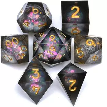 Жидкое ядро, зыбучие пески, смола, DND, игральные кости, острые грани, подземелья и драконы, многогранник, игровой набор для ролевых игр, RPG Explorer, магические подарки розовый/чёрный