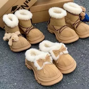 Zhike~ Меховые зимние ботинки с куклой-медведем, женские, зима 2024, новые теплые ботинки Mao Mao из хлопка на толстой подошве 35