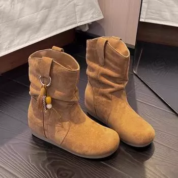 Zhike~ Retro short boots women s autumn new models with skirts travel vacation western boots short boots 35