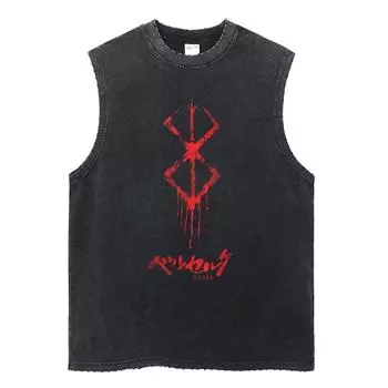 Жилет Berserk Anime Print Vest, летний хлопковый жилет, мужская стираная ретро-футболка без рукавов S