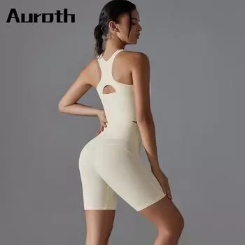 Жилет без рукавов Auroth, костюмы для йоги, женские спортивные костюмы для спортзала и фитнеса, байкерские шорты, тренировочная одежда S чёрный