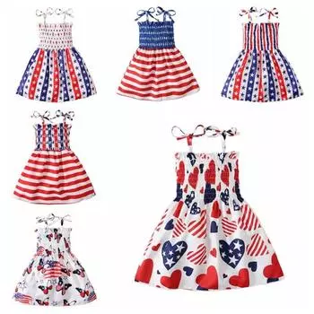 Жилет без рукавов для новорожденных девочек на День независимости 4 июля, топ, штаны с американским флагом, повязка на голову, комплекты одежды, От 18 месяцев до 6 лет 100