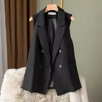 Жилет без рукавов для женщин на весну и осень, модный свободный крой, модный и удобный M чёрный