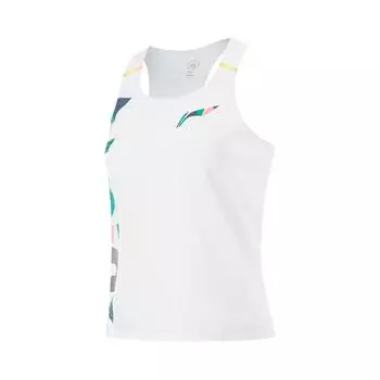 Жилет без рукавов Li Ning Running Series с принтом логотипа и круглым вырезом, удобный, дышащий, быстросохнущий, женский, стандартный, белый AAYU276-1 M