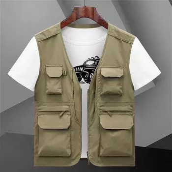 Жилет без рукавов, мужской, на все времена года, для отдыха на открытом воздухе, свободный, большого размера, европейский и американский спортивный жилет с несколькими сумками M серый