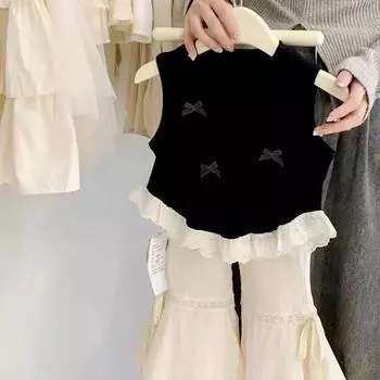 Жилет без рукавов с бантом и кружевом для девочек - Милый летний корейский стиль 90cm