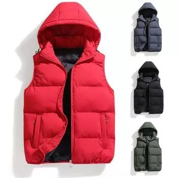 Жилет без рукавов, с капюшоном, на молнии, с карманами, кардиган, утолщенный, однотонный, ветрозащитный, сохраняет тепло, мягкий, теплый, повседневный XL чёрный