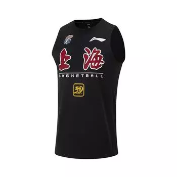 Жилет без рукавов с круглым вырезом и буквенным принтом Li Ning CBA Series 24 Season Shanghai Team, мужские жилеты, черный цвет AVSU819-2 M