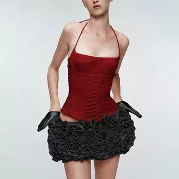 Жилет без рукавов с однотонным бандажным топом-халтером L красный