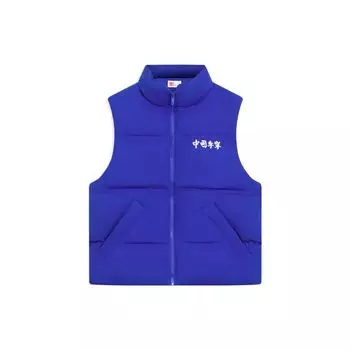 Жилет без рукавов с принтом китайских иероглифов Li Ning, застежка-молния, воротник-стойка, унисекс, синий AMRS041-3 XXL