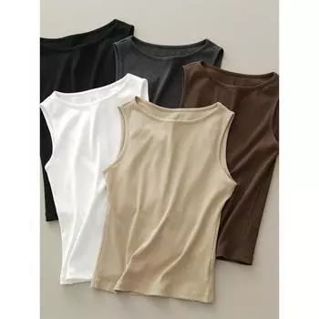 Жилет без рукавов с широкими лямками из хлопка и высокой эластичностью, женский летний, новый, обтягивающий внутри, с наружным ремешком S