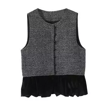 Жилет без рукавов с высокой талией и тонкими сверкающими пайетками для женщин 2025 ранняя весна французский темперамент контрастный топ-жилет M [Recommended below 50kg]