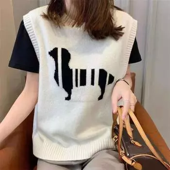 Жилет без рукавов, вязаный верхний жилет, женская одежда, осенний новый пуловер с круглым вырезом, свитер, женский топ One Size чёрный