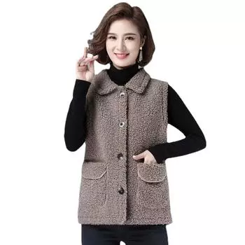 Жилет без рукавов женский жилет зима осень однотонное пальто женский теплый из искусственного овечьего волоса L коричневый