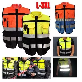 Жилет безопасности высокой видимости жилета безопасности с курткой молнии светоотражающей XL оранжевый