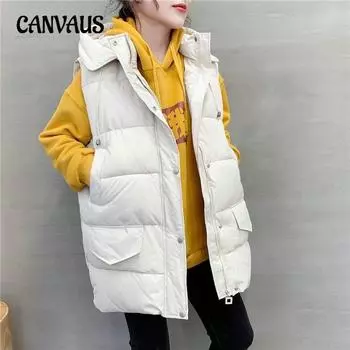 Жилет больших размеров для женщин, осень-зима, свободный модный жилет с капюшоном M чёрный