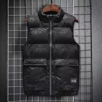 Жилет большого размера для мужчин, зимнее пальто из хлопка с перьями и воротником-стойкой, мужское пальто с толстой талией M чёрный