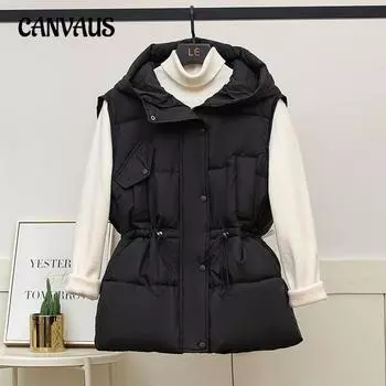 Жилет большого размера из хлопка для женщин, осень-зима, свободный воротник-стойка, хлопковые плечи, безрукавка, модный жилет M чёрный