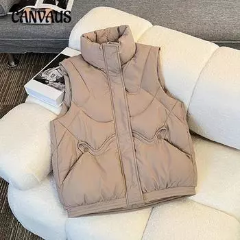 Жилет большого размера из хлопка для женщин, осень-зима, свободный воротник-стойка, хлопковые плечи, безрукавка, модный жилет M чёрный