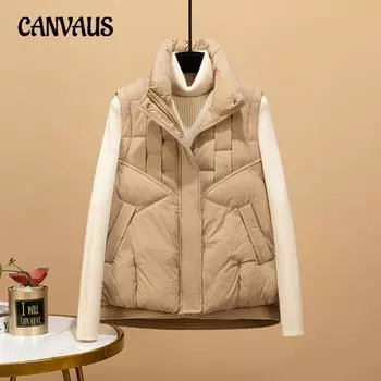 Жилет большого размера из хлопка для женщин, осень-зима, свободный воротник-стойка, хлопковые плечи, безрукавка, модный жилет M чёрный