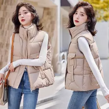 Жилет большого размера с карманом и воротником-стойкой, женский, короткий, осенне-зимний, новый корейский вариант, свободный, легкий, пуховый жилет, жилет M
