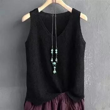 Жилет большого размера, женская майка без рукавов, винтажный свободный свитер, жилет, льняной повседневный жилет с V-образным вырезом XXXXL красный