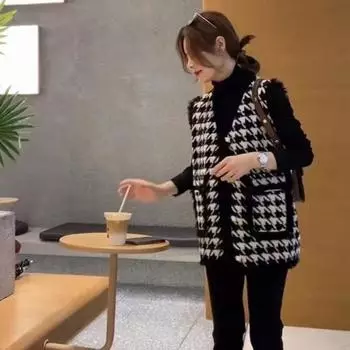 Жилет большого размера, женский осенне-зимний жилет в иностранном стиле, для ношения на улице, темпераментный кардиган, корейская версия Qiandongge M [70-45kg]