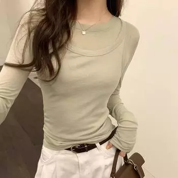 Жилет Design sense с длинными рукавами из двух частей, новая осенне-зимняя, маленькая, короткая, облегающая футболка S