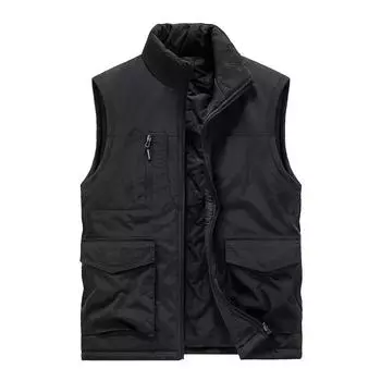 Жилет для активного отдыха Мужская толстая хлопковая куртка с добавлением бархата, жилет с несколькими карманами, рабочая куртка XXXXXL