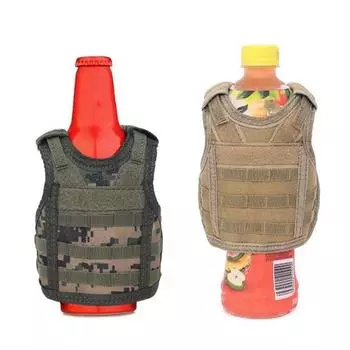 Жилет для бутылки пива, чехол в стиле милитари, мини миниатюрный жилет, рукав для бутылок, банки для бутылок, жилет, регулируемые бретели, чехол для напитков A