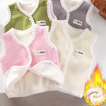 Жилет для девочек и мальчиков весна осень новый бархатный утолщенный сохраняющий тепло повседневный простой модный милый корейский активный винтажный милый мягкий 80 бежевый