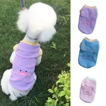 Жилет для домашних животных контрастных цветов, дышащая пижама с рисунком медведя для собак, маленький тонкий наряд для щенка L синий