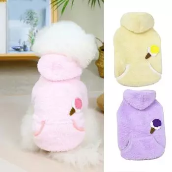 Жилет для домашних животных, мягкие мультяшные изображения, двуногий двусторонний хлопок, сохраняющий тепло, ворс, мороженое M розовый