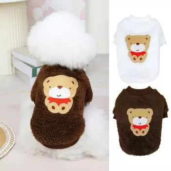 Жилет для домашних животных, мягкий мультяшный рисунок, двуногий, двусторонний, хлопковый, сохраняет тепло, ворс, медвежий принт L коричневый