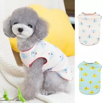 Жилет для домашних животных с круглым вырезом, мягкая блузка без рукавов, очаровательная, удобная, для домашних животных, кошек, мультяшных принтов, блузка для собак, повседневная одежда M зелёный