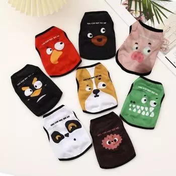 Жилет для домашних животных с круглым вырезом без рукавов с мультяшным принтом, жилет для кошек и собак, летний костюм XS черный белый