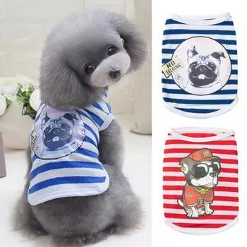 Жилет для домашних животных с круглым вырезом без рукавов, удобная мягкая летняя полосатая рубашка с принтом для собак и собак 2XL синий