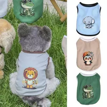 Жилет для домашних животных с мультяшным принтом и рисунком панды, дышащая футболка из полиэстера для собак, летняя уличная одежда для собак, повседневная одежда M серый