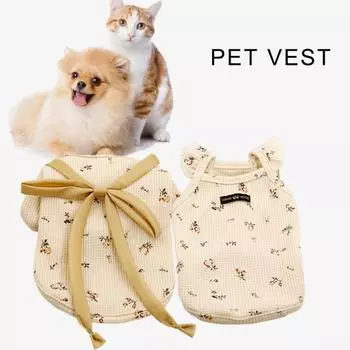 Жилет для домашних животных с вафельным узором и летающими рукавами с бантом, милый костюм-толстовка для домашних животных L