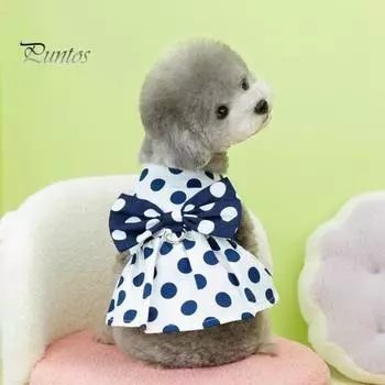 Жилет для домашних животных Стильное платье Юбка для собаки и кошки в горошек Декор с бантом Летняя одежда Дышащая милая одежда для щенков с тяговым кольцом для повседневной носки XL темно-синий