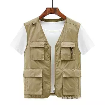 Жилет для фотографии, мужской карманный жилет для весеннего и осеннего отдыха, быстросохнущий дышащий жилет для рыбалки L армия зеленый