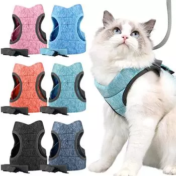 Жилет для кошек и комплект со шнурком, мягкий и регулируемый жилет для кошек, легко управляемая дышащая полосатая куртка, удобный жилет для отдыха на природе L зелёный