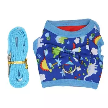 Жилет для кошек, шлейки и поводок с рисунком динозавра, дышащий жилет для прогулок с полосками для кошек S