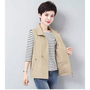 Жилет для мам среднего возраста, куртка, подкладка, кардиган без рукавов, пальто XXXL хаки