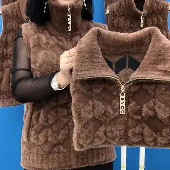 Жилет для мамы на осень и зиму, женская норковая флисовая трикотажная куртка plus fat plus size без рукавов, терможилет на молнии L 95-57.5 kg бордовый