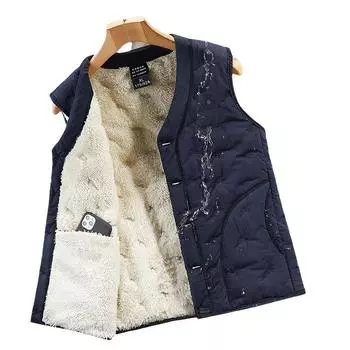 Жилет для мужчин среднего и пожилого возраста с флисовой курткой на осень и зиму, теплый жилет для мужчин среднего и пожилого возраста 6XL чёрный