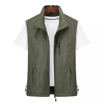 Жилет для мужчин, жилет без рукавов с лацканами, пальто с несколькими карманами, на молнии, водонепроницаемый мужской жилет-карго для альпинизма M армия зеленый